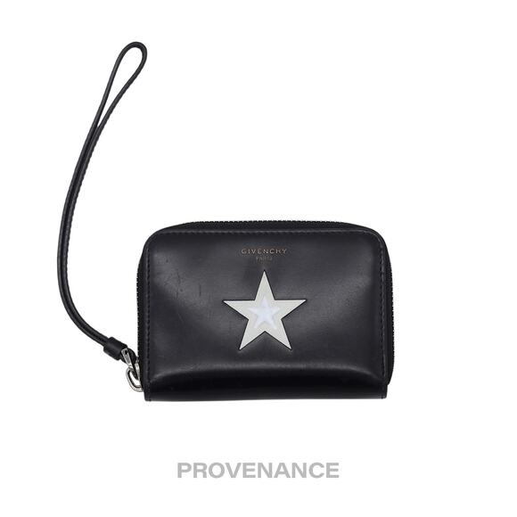 🔴 Givenchy Star Zip Card Wallet - Black Leather - Picture 1 of 9
